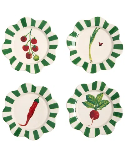 Two's Company Set Of 4 Vegetable Tidbit Plates In Green