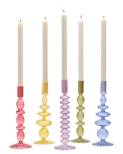 Two's Company Set Of 5 Hand-blown Glass Candleholder In Pink