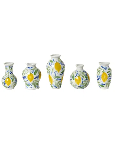 Two's Company Set Of 5 Hand-painted Mini Lemon Vases In Green