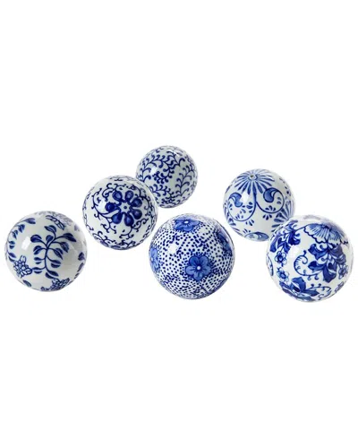 Two's Company Set Of 6 Hand-painted Decorative Balls In Blue