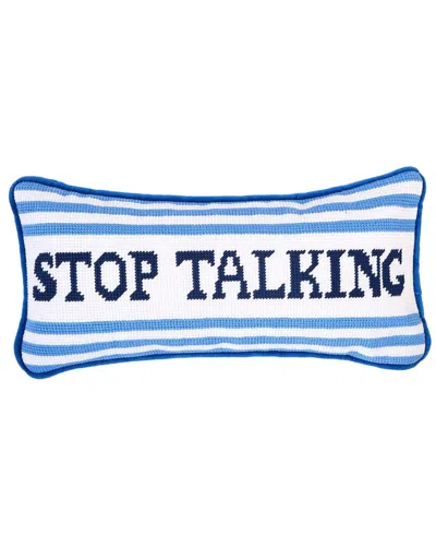 Two's Company Stop Talking 6 X13 Needlepoint Pillow In Blue