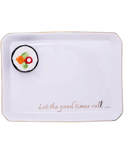 Two's Company Sushi Icon Trinket Tray With Saying In Gift Box In White