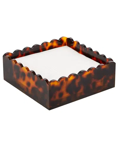 Two's Company Tortoise Print Scalloped Edge Acrylic Cocktail Napkin In Brown