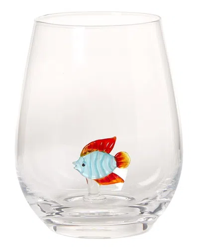 Two's Company Tropical Fish Stemless Wine Glass In Transparent