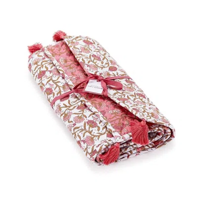 Two's Company Women's Quilted Double-sided Reversible Table Runner With Tassels In Blush In Red