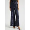 Twp Adieu Sequin Wide Leg Silk Pants In Navy