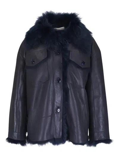 Twp Aspen Button Leather Jacket In Blue