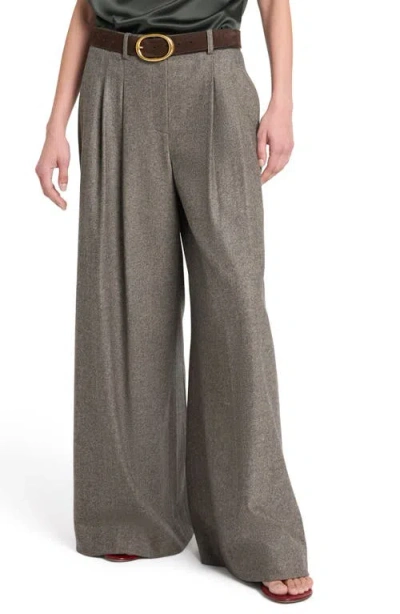 Twp Avery Herringbone Wool Blend Wide Leg Pants In Brown