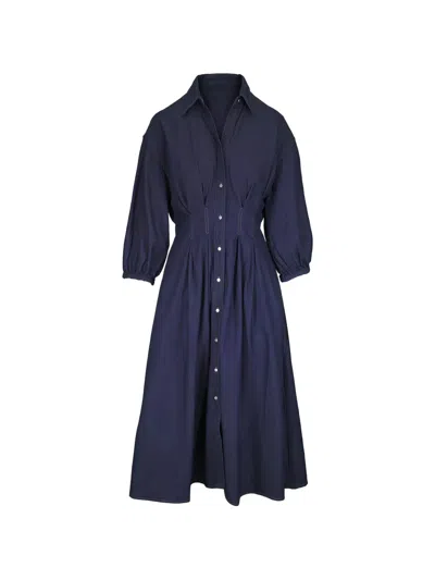 Twp Balloon-sleeve Midi Dress In Blue