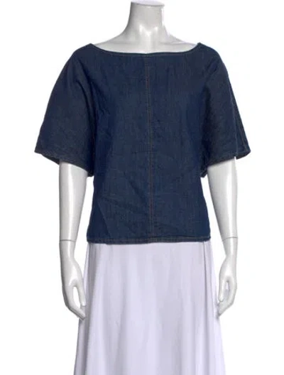 Pre-owned Twp Bateau Neckline Short Sleeve Top In Blue