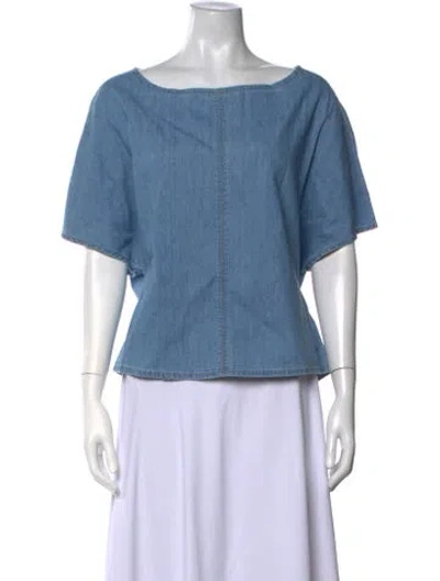 Pre-owned Twp Bateau Neckline Short Sleeve Top In Blue