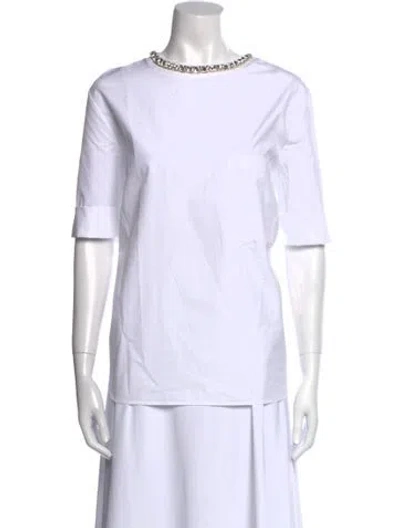 Pre-owned Twp Bateau Neckline Short Sleeve T-shirt In White