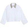Twp Beaded Collar Button-up Shirt In White