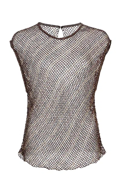 Twp Beaded Open-knit Tank Top In Brown