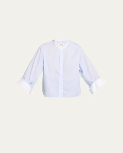 Twp Beau Striped Button-front Shirt In Blue
