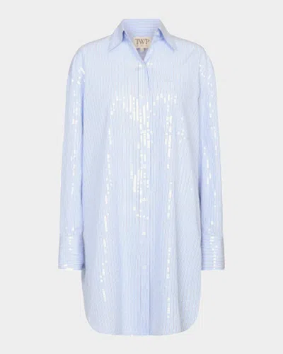 Twp Big Joe Sequined Striped Mini Shirtdress In Blue