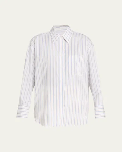 Twp Big Joe Shirt In Hairline Stripe In White