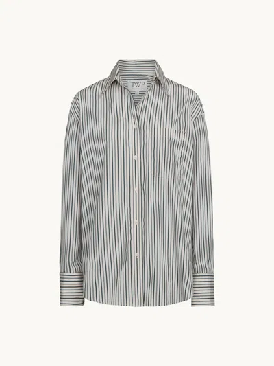 Twp Next Morning Sequin Stripe Button-up Shirt In White
