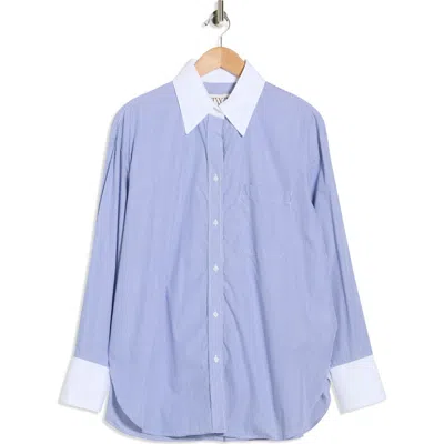 Twp Big Joe Stripe Cotton & Silk Button-up Shirt In Blue