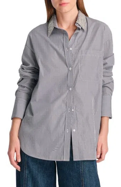 Twp Big Joe Stripe Crystal Embellished Cotton Button-up Shirt In Gray