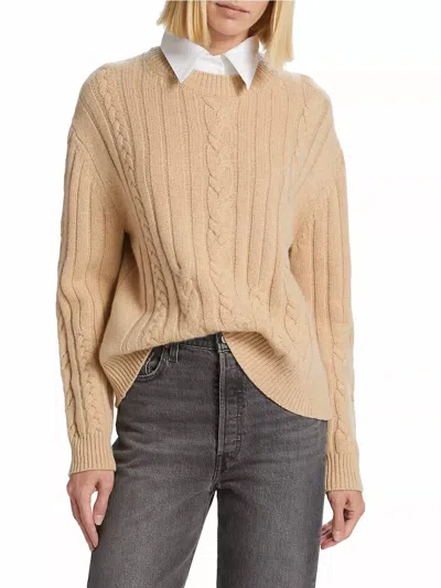 Twp Boy Collared Cable-knit Sweater In Camel In Beige