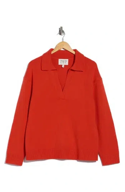 Twp Boy Johnny Collar Cashmere Henley Sweater In Red