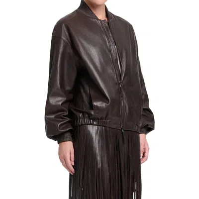 Twp Bubble Hem Leather Bomber Jacket In Brown