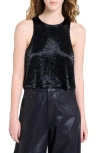 Twp Bugle Bead Crop Tank In Black