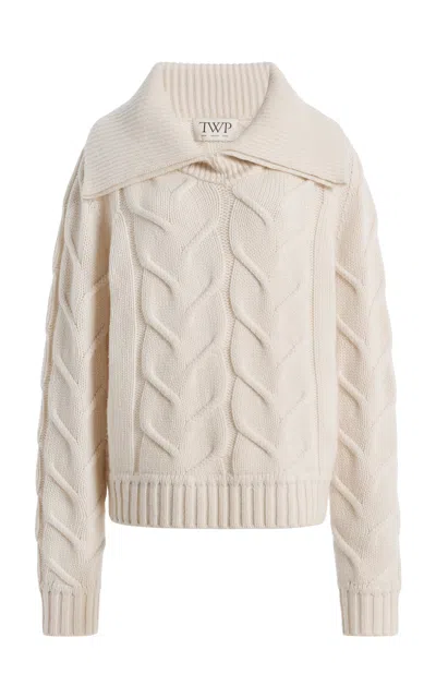 Twp Cable Collared Pullover In Neutral