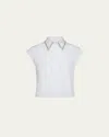 Twp Cap-sleeve Top With Beaded Collar In White