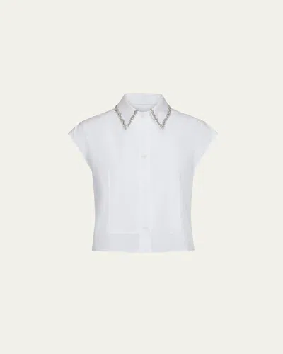 Twp Cap-sleeve Top With Beaded Collar In White