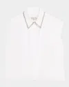 Twp Cap-sleeve Top With Beaded Collar In White