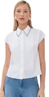 Twp Cap-sleeve Top With Beaded Collar In White