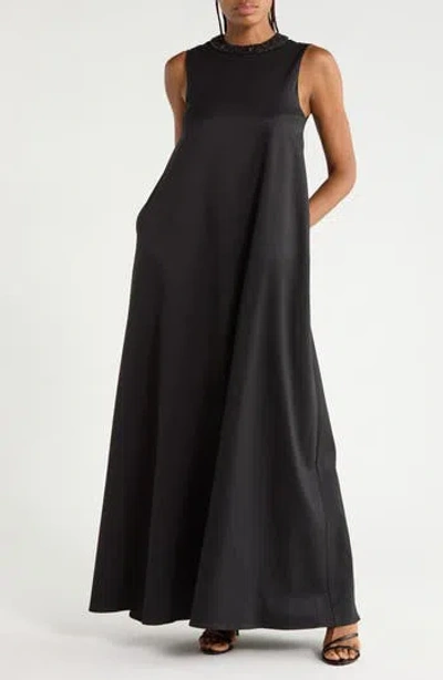 Twp Capitol Crystal Collar Maxi Dress In Black