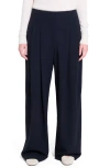 Twp Carrie's Pleated Pinstriped Wool Wide-leg Pants In Blue