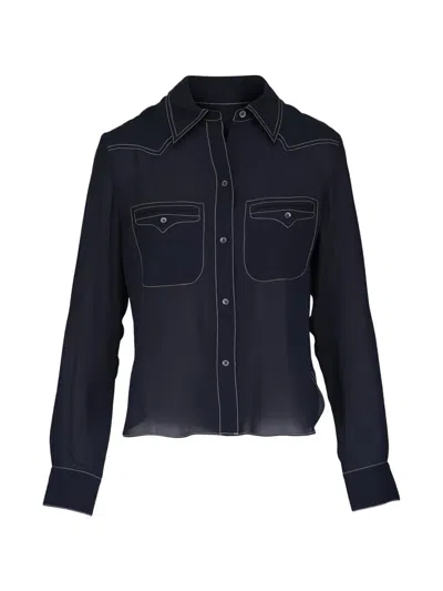 Twp Carter Contrast-stitch Long-sleeve Shirt In Blue