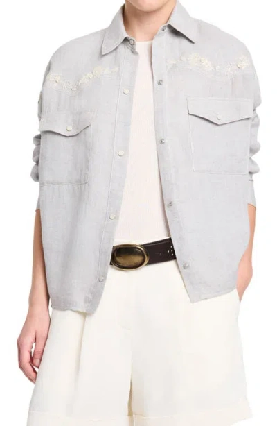 Twp Carter Shirt With French Knot Light Heather Grey In Gray