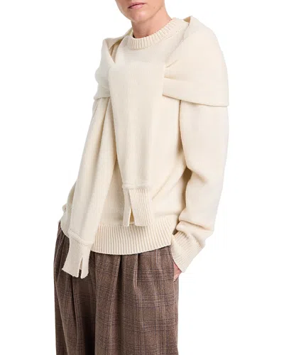 Twp Cashmere Shrug Overlay Crewneck Sweater In White