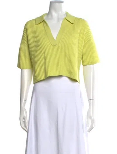 Pre-owned Twp Cashmere V-neck Polo W/ Tags In Green/yellow