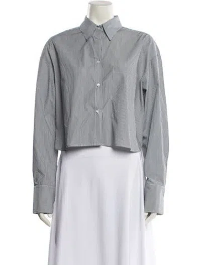 Pre-owned Twp Chambray Striped Crop Top In White