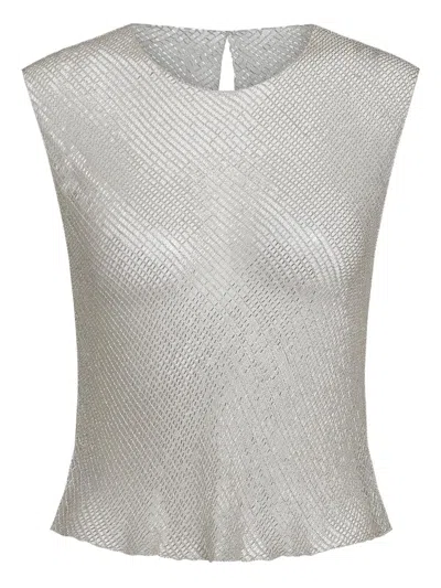 Twp Chloe Beaded Mesh Top In Silver