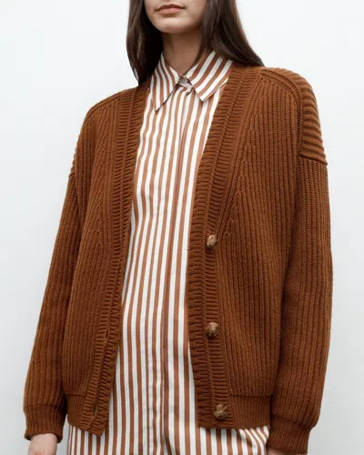 Twp Classic Chunky Knit Cardigan In Nut Brittle In Brown