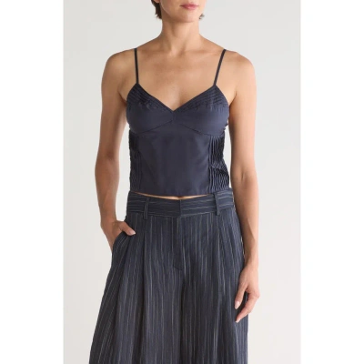 Twp Colette Pintuck Crop Silk Camisole In Midnight