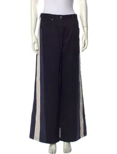 Pre-owned Twp Colorblock Pattern Wide Leg Pants In Blue