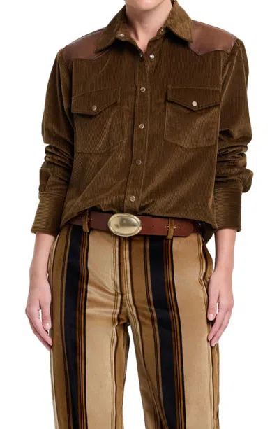 Twp Cowboy Take Me Away Corduroy Shirt With Leather Yoke In Pinecone/bison