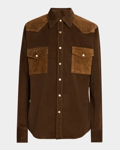 Twp Cowboy Take Me Away Micro Cord Shirt In Fudgetobacco