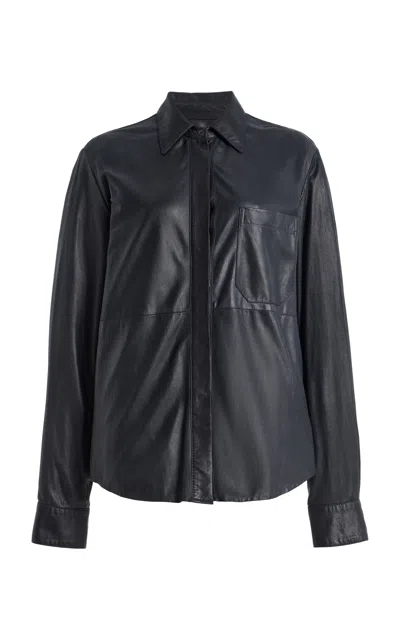 Twp Cowboy Update Leather Shirt In Navy