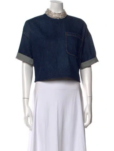 Pre-owned Twp Crew Neck Short Sleeve Crop Top In Blue