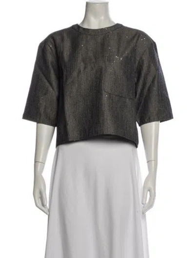 Pre-owned Twp Crew Neck Short Sleeve Crop Top In Grey