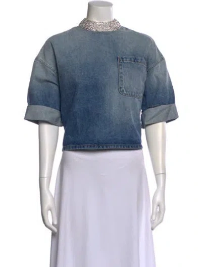 Pre-owned Twp Crew Neck Short Sleeve Top In Blue